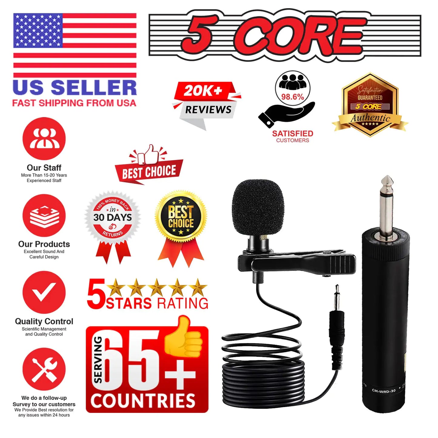 5Core Lavalier Microphone Professional Clip On Lapel