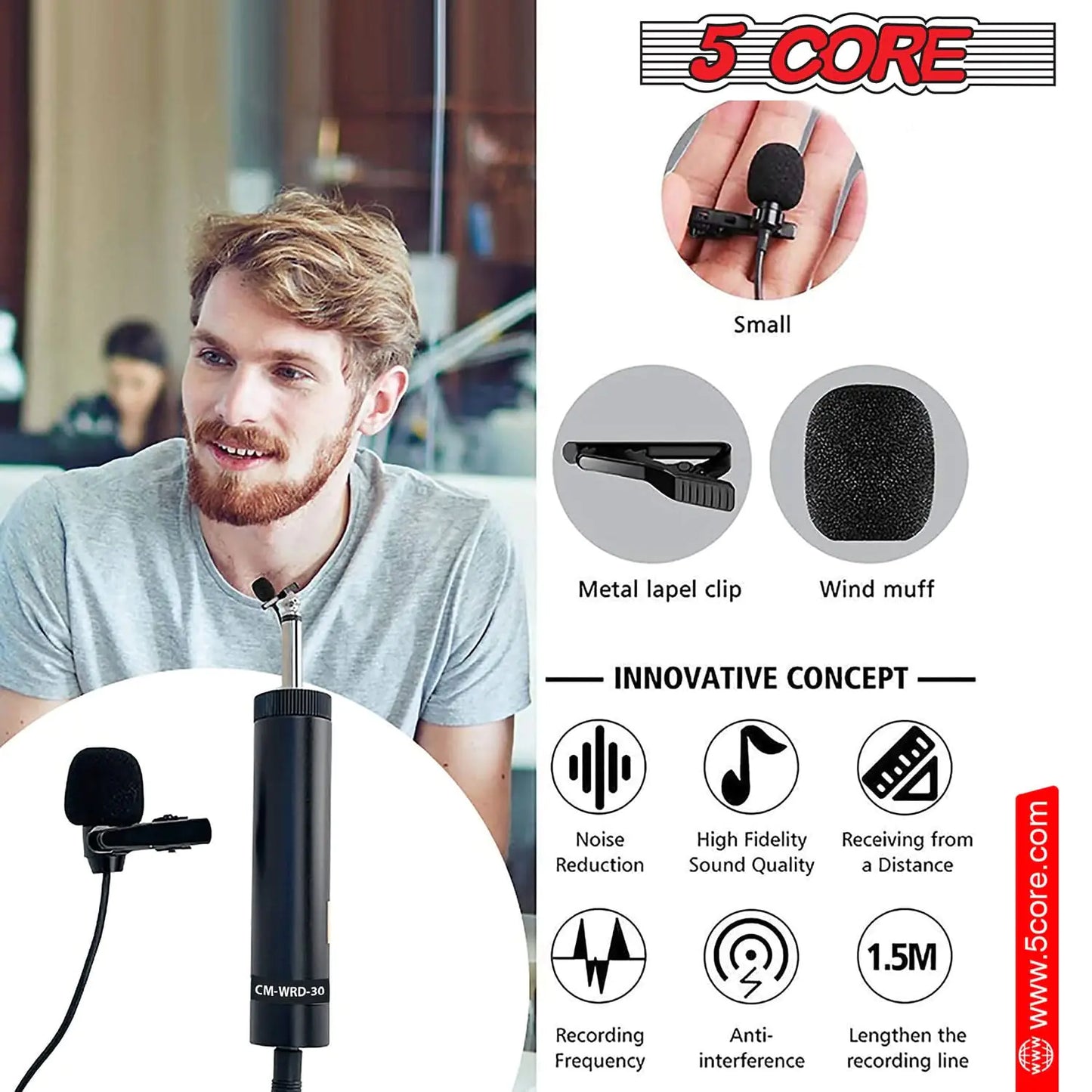 5Core Lavalier Microphone Professional Clip On Lapel