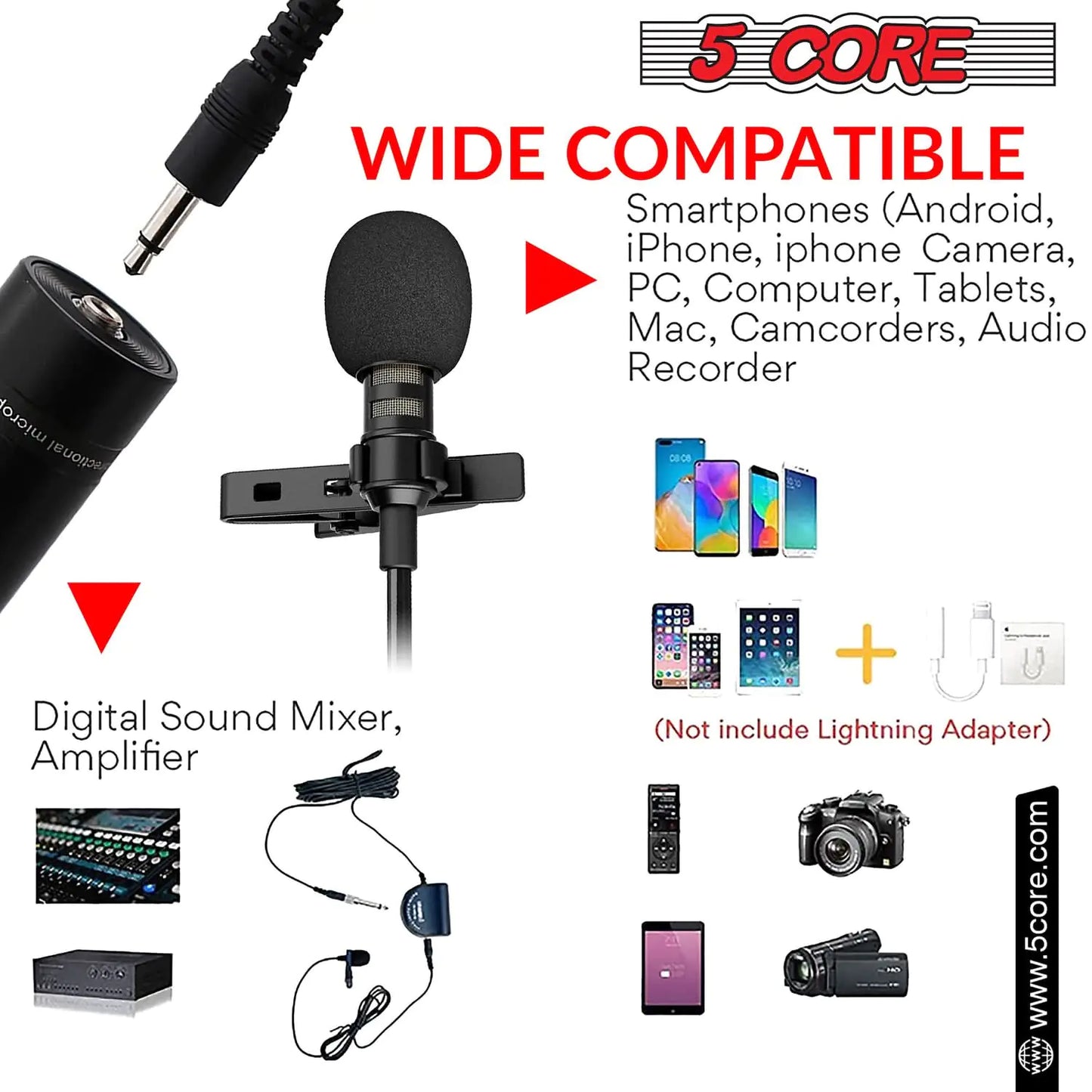 5Core Lavalier Microphone Professional Clip On Lapel