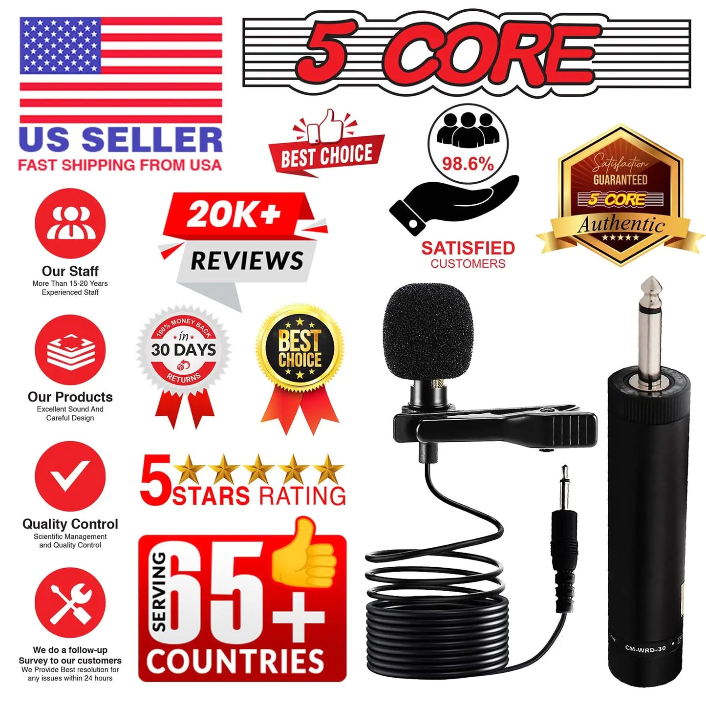 5Core Lavalier Microphone Professional Clip On Lapel